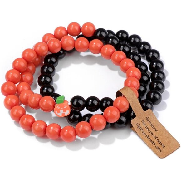 3PCS Halloween Healing Crystal Natural Stone Beaded Stretch Bracelet for Women - Picture 1 of 6